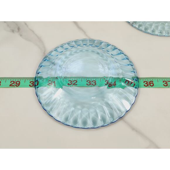 Fortecrisa Azure Ice Blue Glass Tea Cup Saucer 70's Interior Ribbed 3" Mexico x4 - Picture 13 of 13